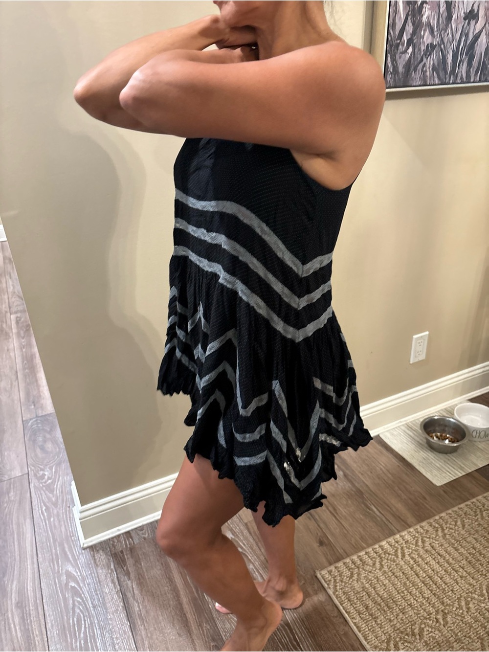 Free People Black Sleeveless Chevron Lace-Trim mini Dress or long tunic - Picture 2 of 4